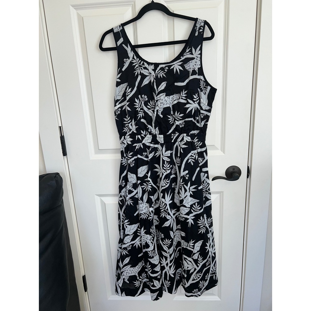 Talbots Tropical Panther Sleeveless Fit & Flare‎ Midi Dress Black White Size 10